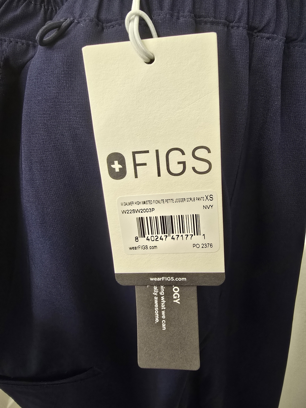 Figs Women's Navy Track Pants with Teal Drawstring - Picture 7 of 7
